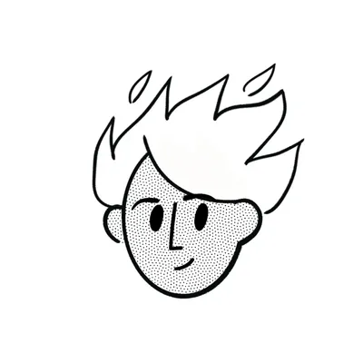 Line-art portrait of Tiago, his hair drawn as little flames